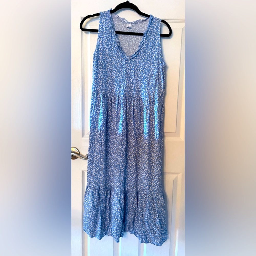 Old Navy Blue and White Floral Sleeveless Midi Dress Small